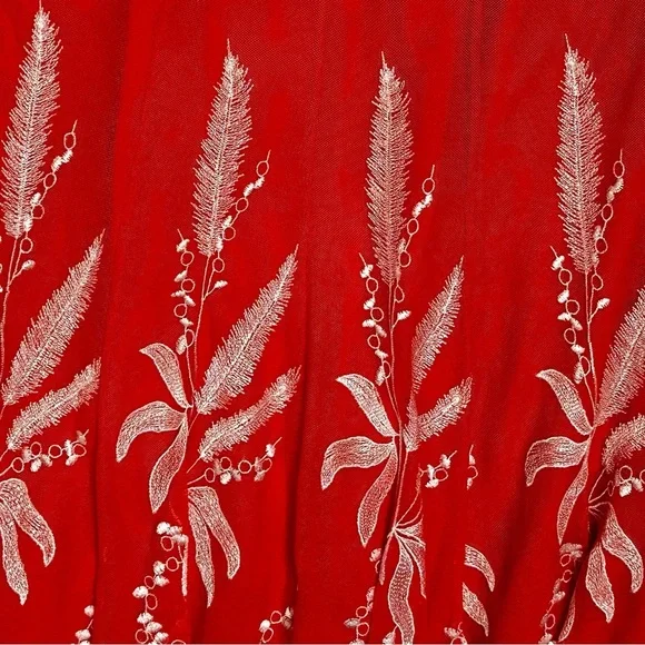 Elegant Coral Embroidered Midi Skirt Lacy Bohemian Chic Coastal Grandma Modest - Picture 5 of 6